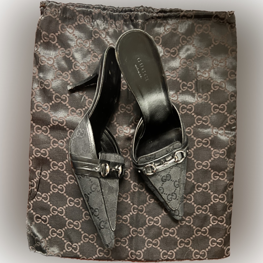 Gucci Black GG Monogram Horsebit Mules